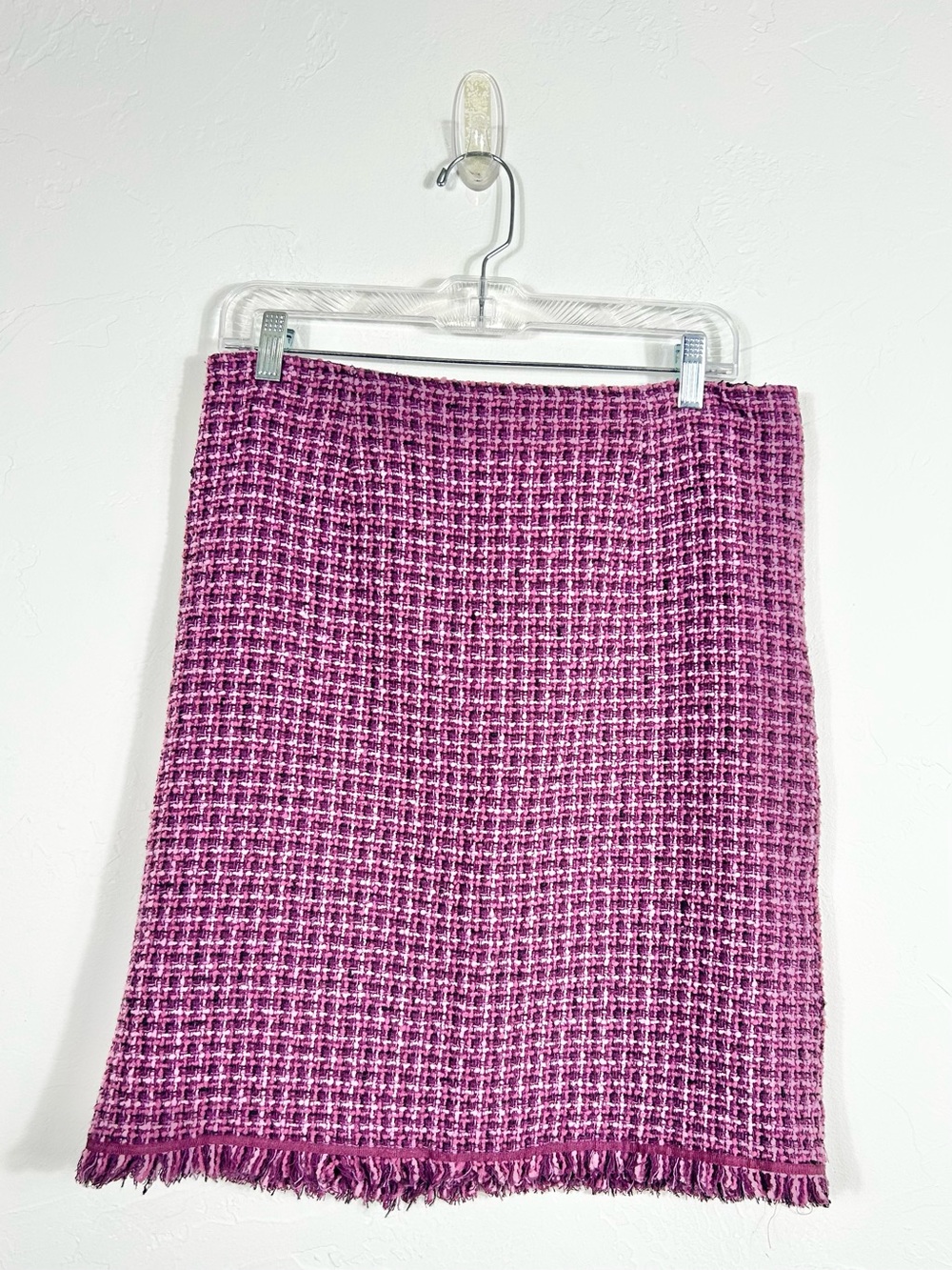 Savvy by Rafael Pink Purple Tweed Fringe Pencil Skirt Silk Blend Lined Size 8